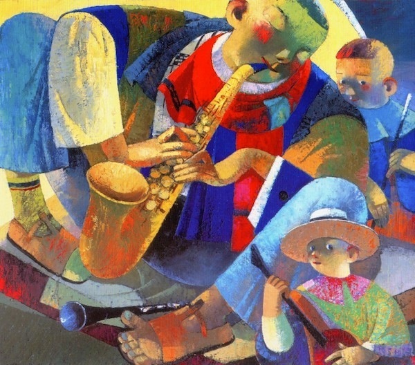 02.Saxophone player | Саксофонист,oil on canvas, 70x80cm,2001,Nugzar Kahiani