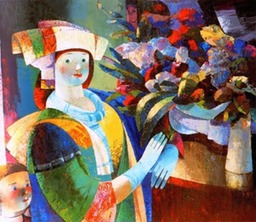 11.Female Portrait with Flowers,oil on canvas, 70x80cm, 2001, Nugzar Kahiani