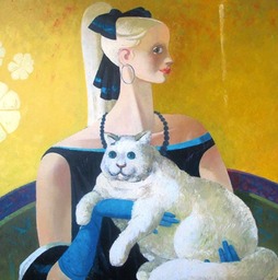 15. Lady and cat | Леди и кошка, canvas, oil, Nugzar Kahiani