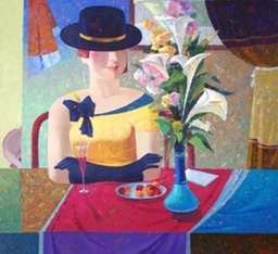 16.Mysterious Lady, Продавщица цветов, canvas,oil, Nugzar Kahiani