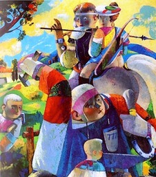 44.Putting Horseshoes on a Horse, oil on canvas, 80x90cm, 2000,Nugzar Kahiani
