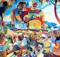45. Wine-growers | Виноделы,oil on canvas, 80x85cm,2001,Nugzar Kahiani
