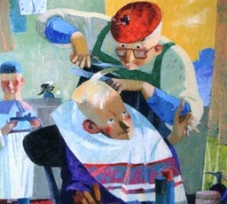 56.The hairdresser | Парикмахер 60x60cm,c.o.,Nugzar Kahiani