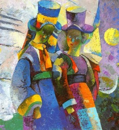 68.Conversation | Разговоры, oil on canvas, 55x65cm, 1999, Nugzar Kahiani