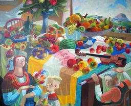 83. Still life with violin | Натюрморт со скрипкой, canvas, oil, Nugzar Kahiani