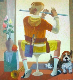 84. Playing a flute | Игра на флейте, canvas, oil, Nugzar Kahiani