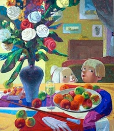 90.Still-life with flowers and fruits| Натюрморт с фруктами и цветами,70х80cm,2013,Nugzar Kahiani