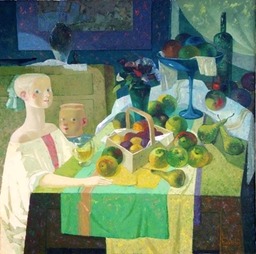 96. Still life with pears | Натюрморт с грушами,c.o., 70х70cm,2014, Nugzar Kahiani